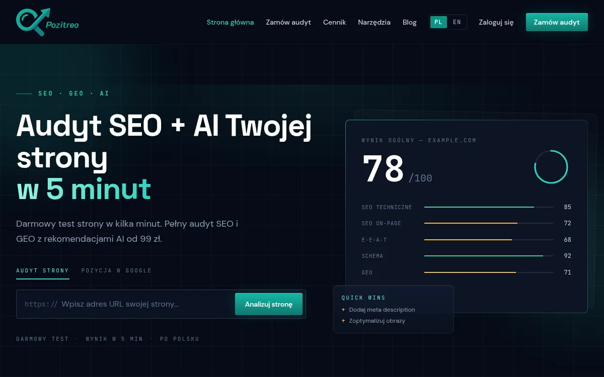 Pozitreo home page — SEO and AI search visibility audits