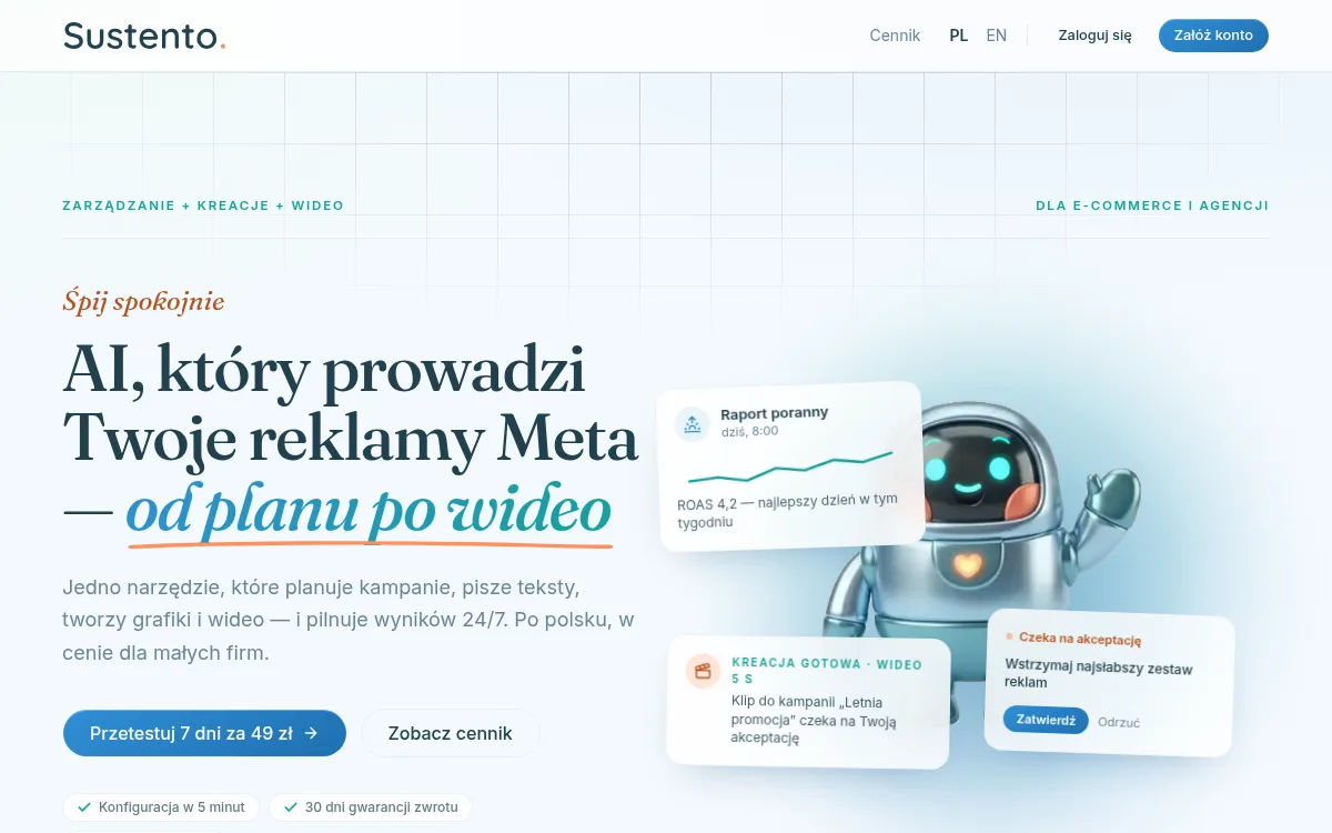 Strona główna Sustento — AI prowadzące reklamy Meta